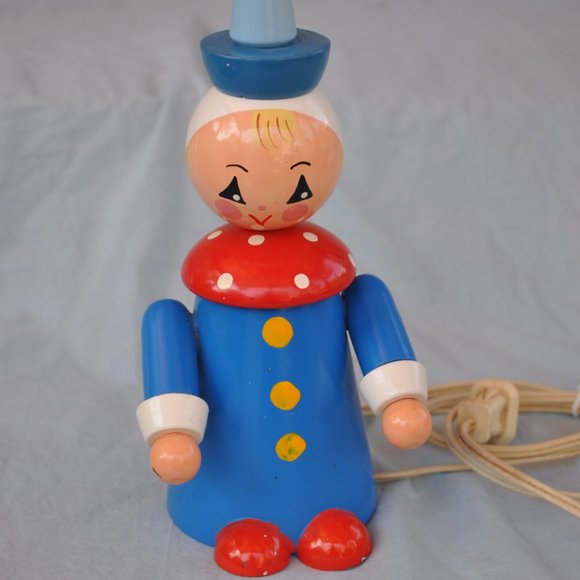 underwriters' laboratories vintage nursery desk light blue wood clown (w582) - Picture 3 of 13